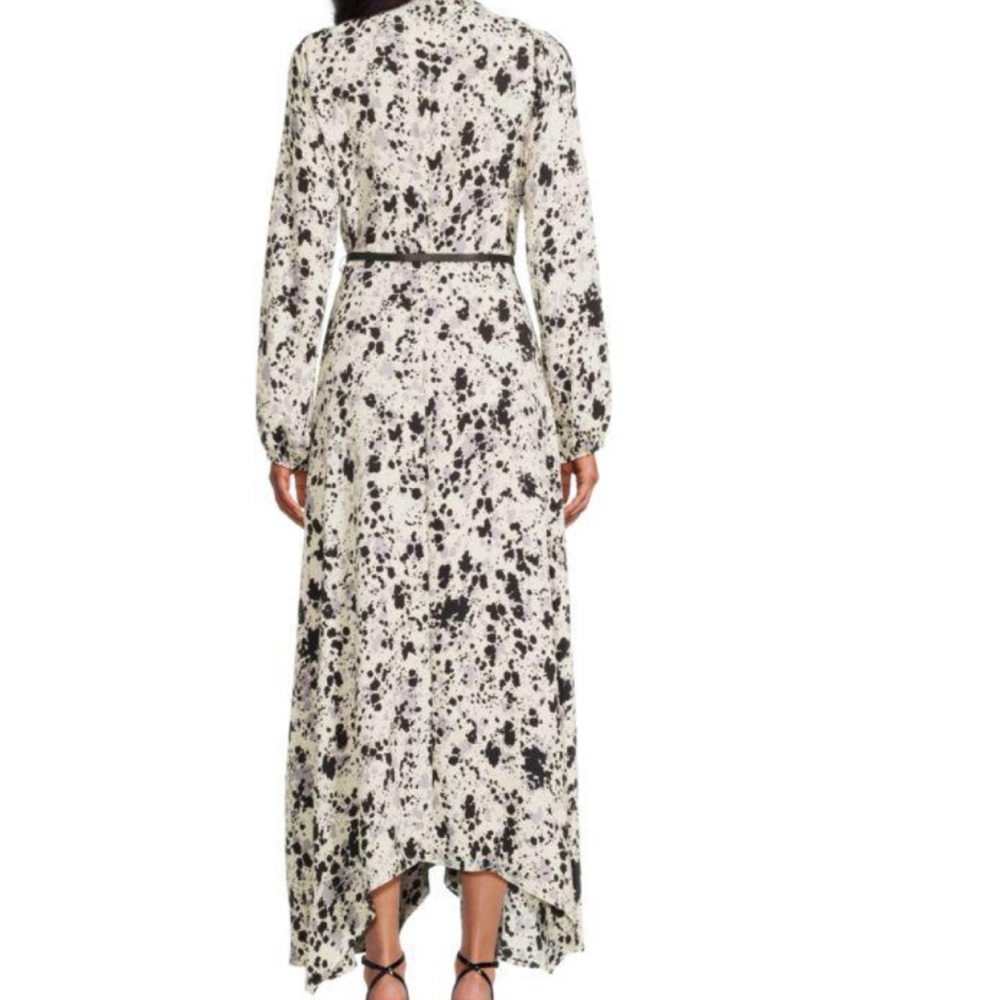 Halston Women’s 10 Black Gray Cream Long Sleeve Scarf Hem Maxi Dress Feminine - Picture 3 of 8